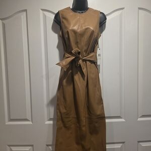 Calvin Klein Tan Midi Dress with Bow Detail